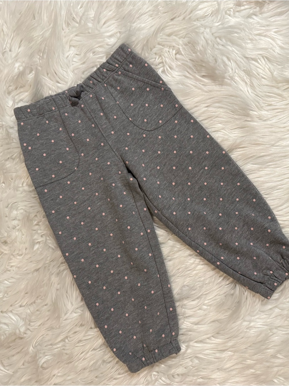 Carter’s Toddler Girl 24M Gray Pink Polka Dot Fleece Jogger Pants